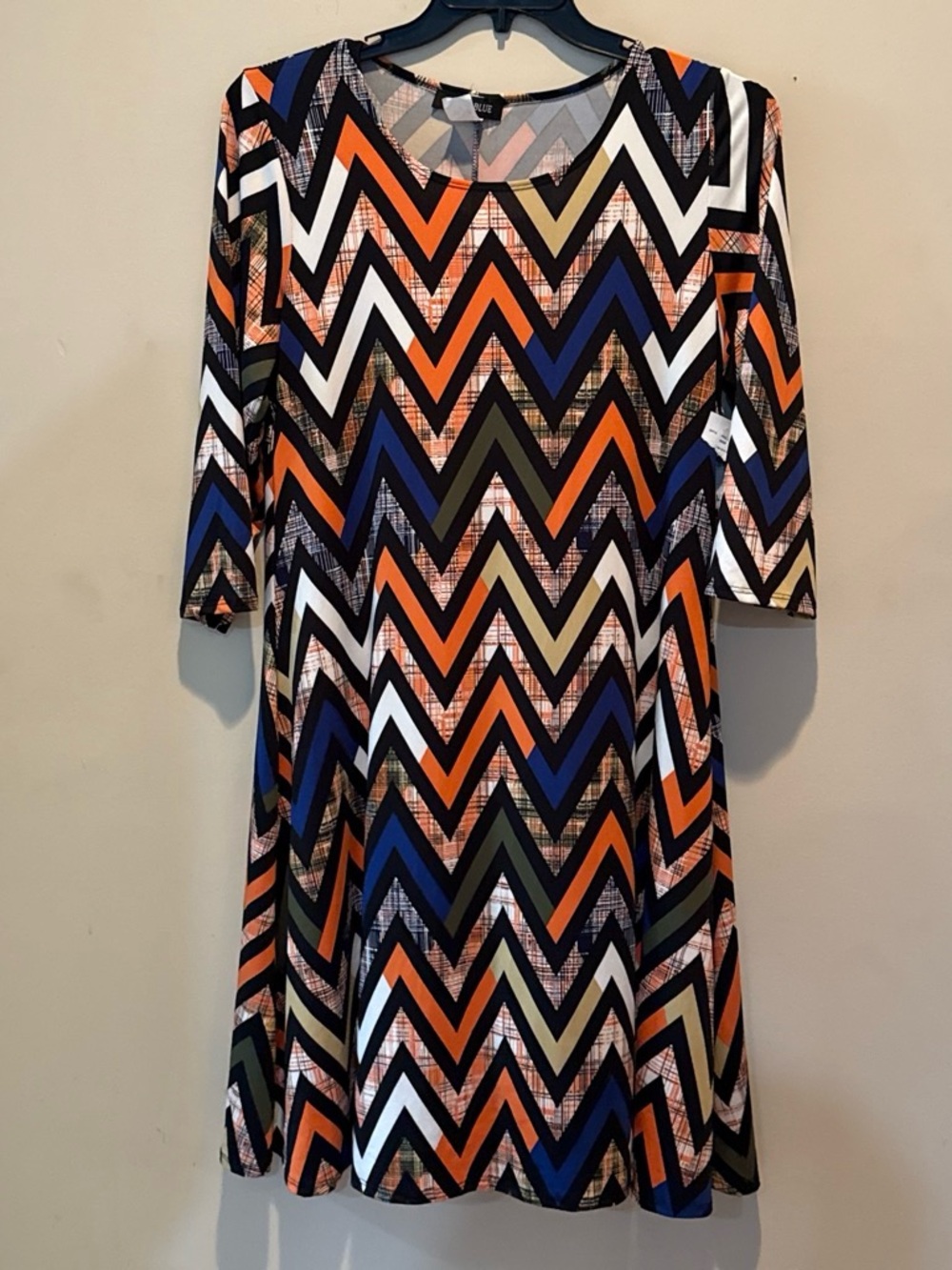 Ashley Blue Chevron A-Line Dress in Orange, Blue, Black & White